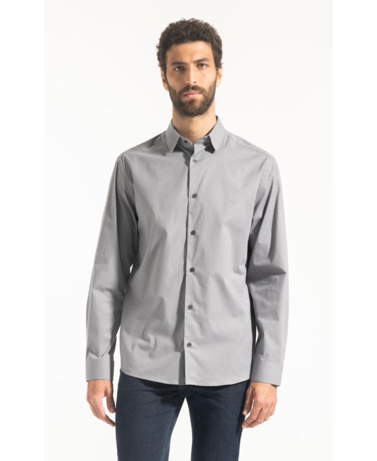 Cotton Ly Pistoia Slim Shangai Ml Cinza Medio Listra