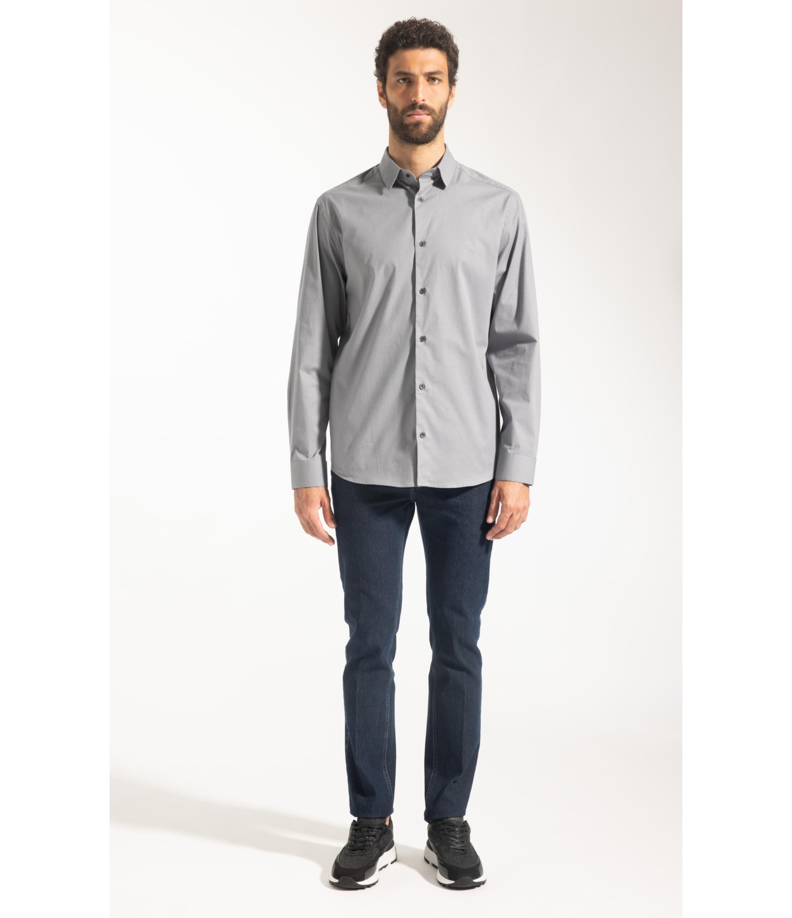 Cotton Ly Pistoia Slim Shangai Ml Cinza Medio Listra