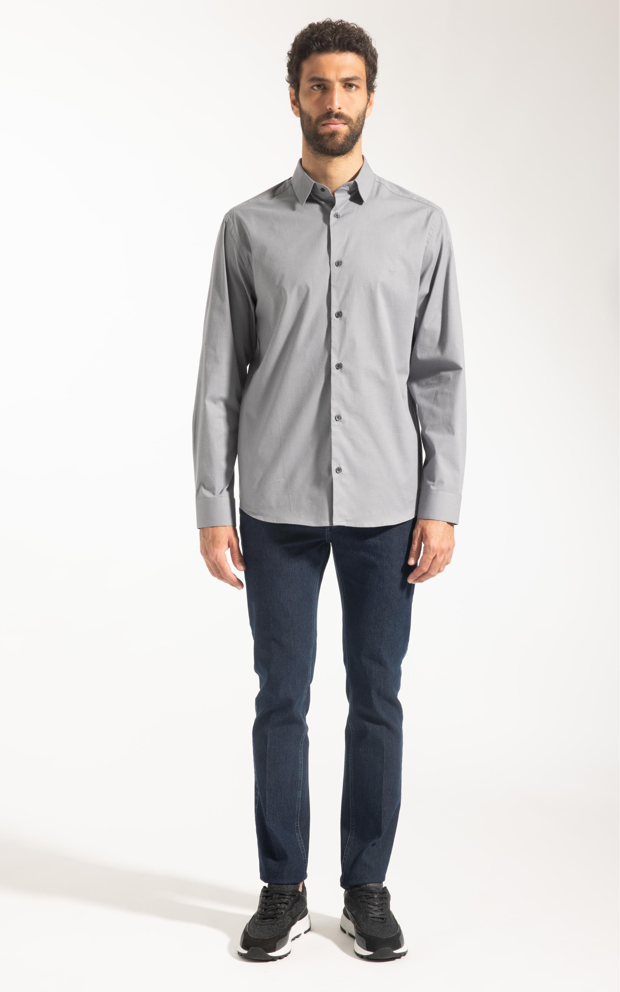 Cotton Ly Pistoia Slim Shangai Ml Cinza Medio Listra