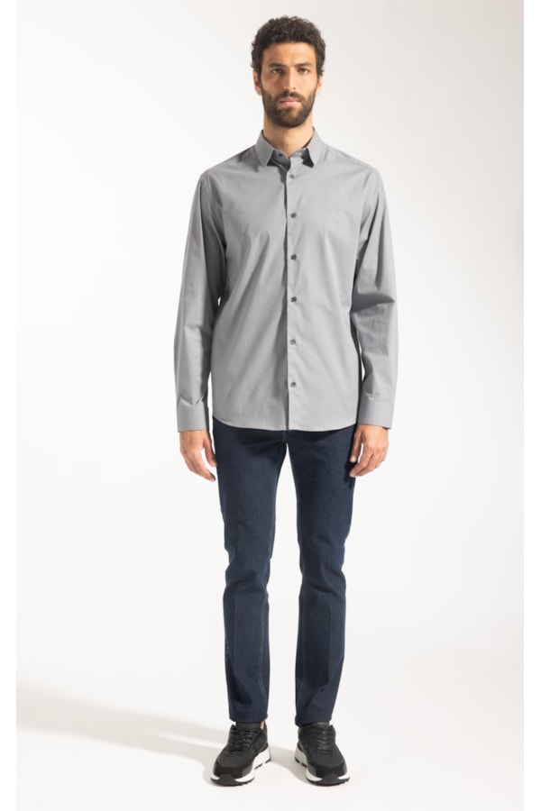 Cotton Ly Pistoia Slim Shangai Ml Cinza Medio Listra