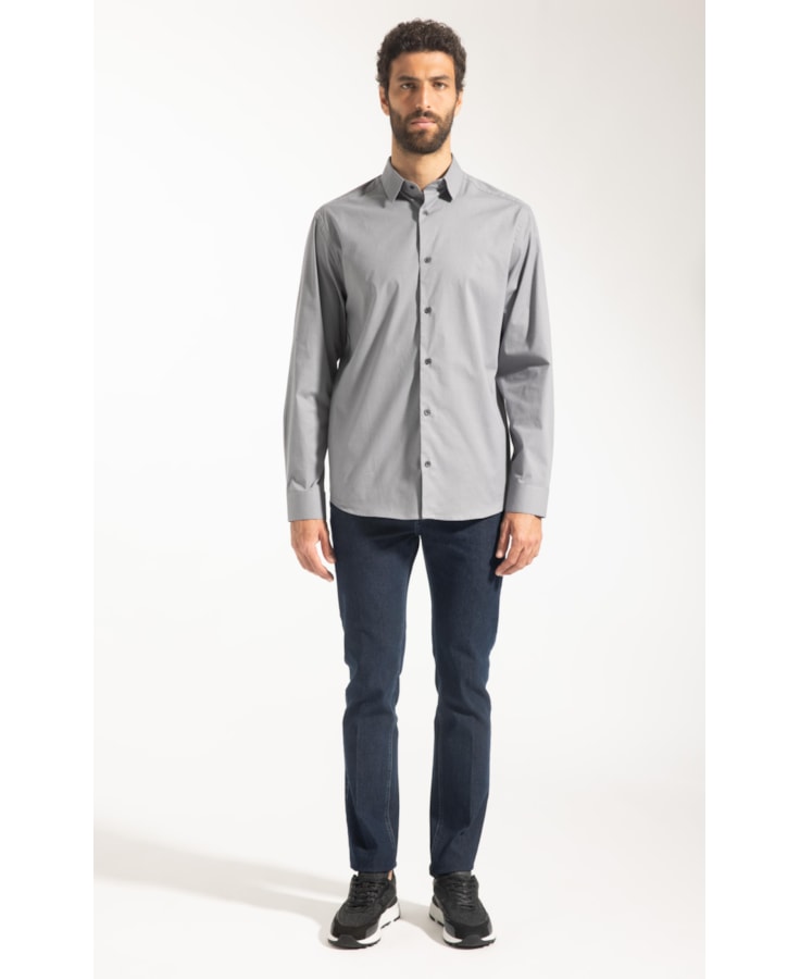Cotton Ly Pistoia Slim Shangai Ml Cinza Medio Listra
