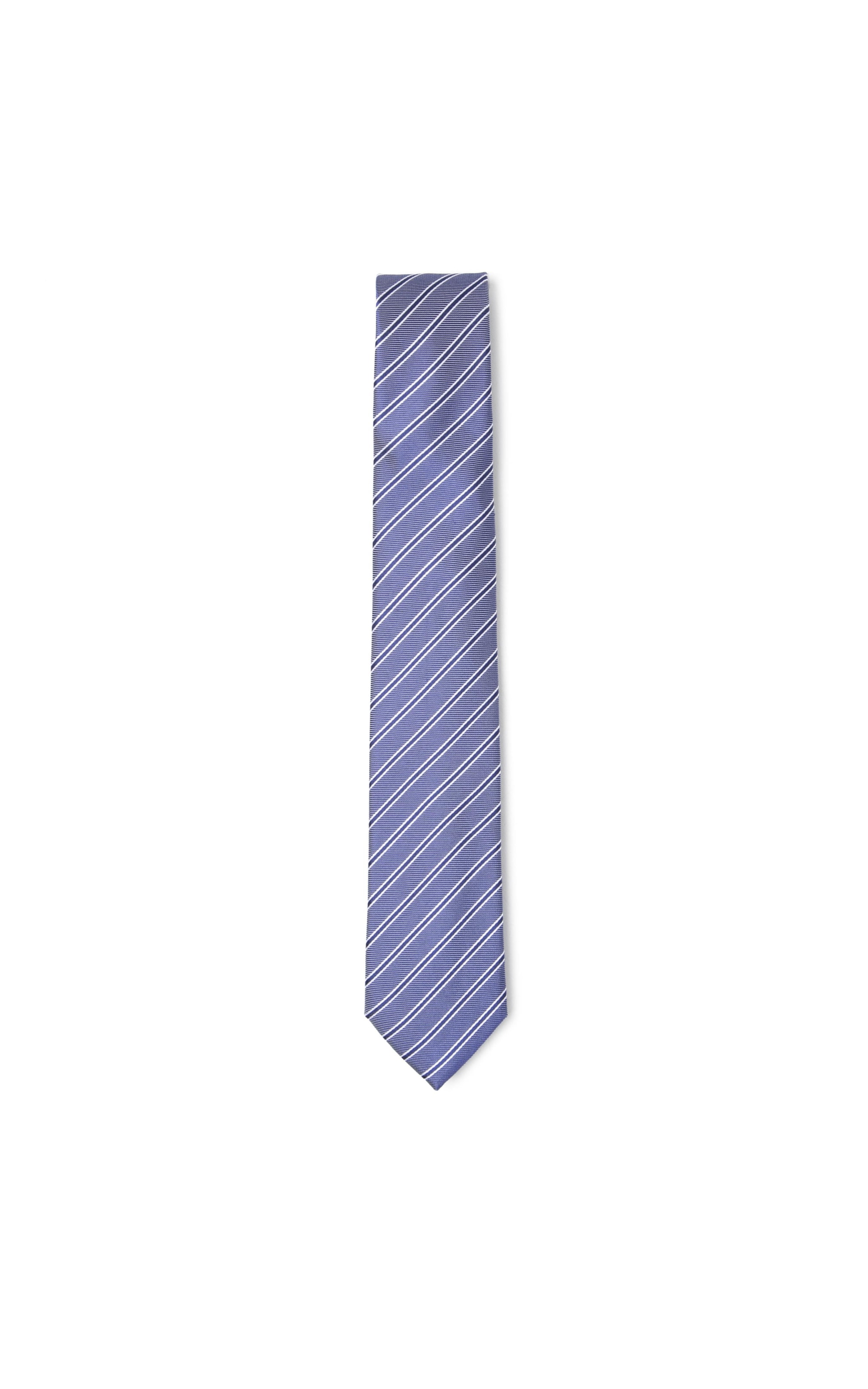 Gravata Listrada Seda 7 Cm Azul Médio