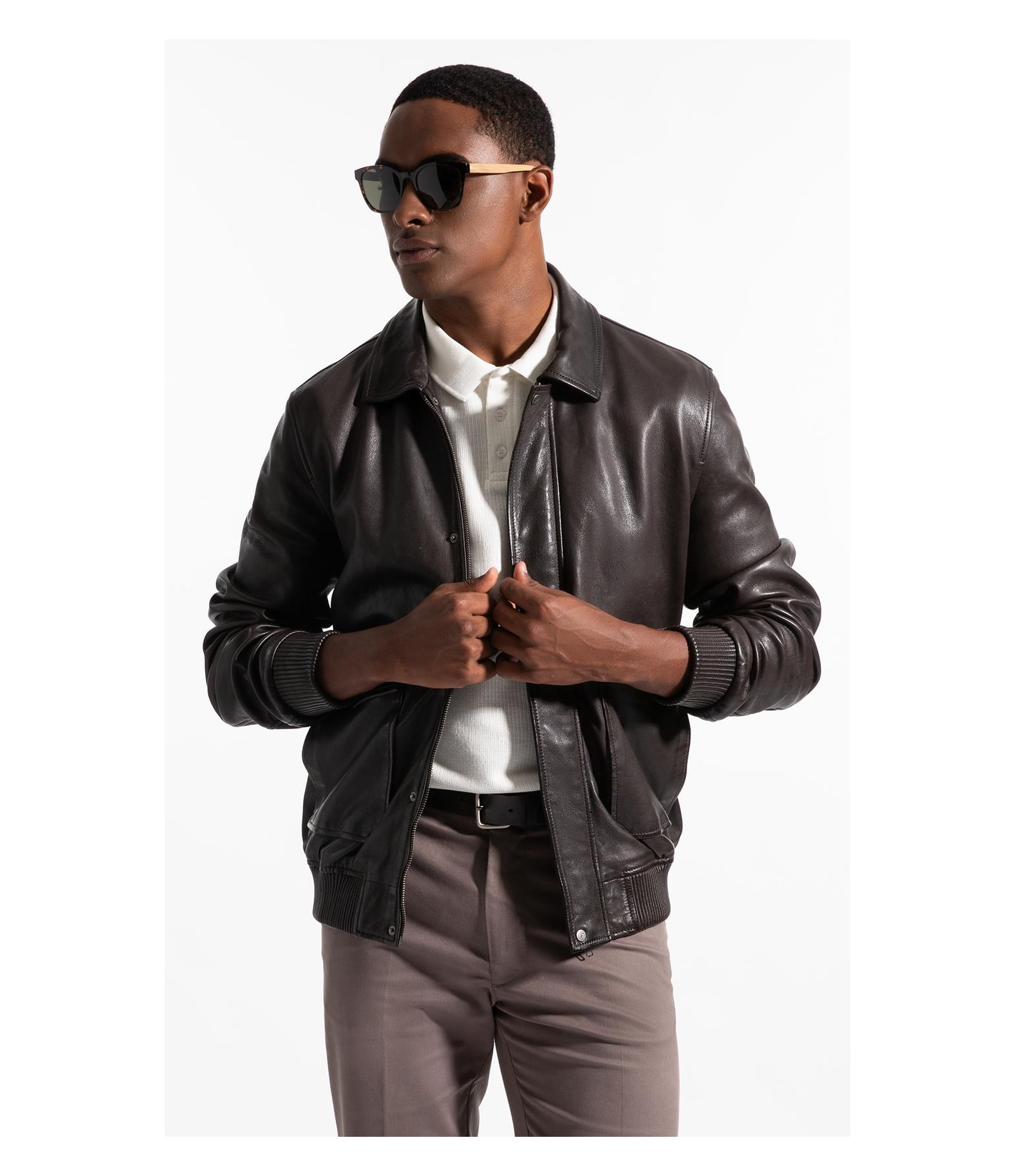Jaqueta Aviator Leather Dark Brown