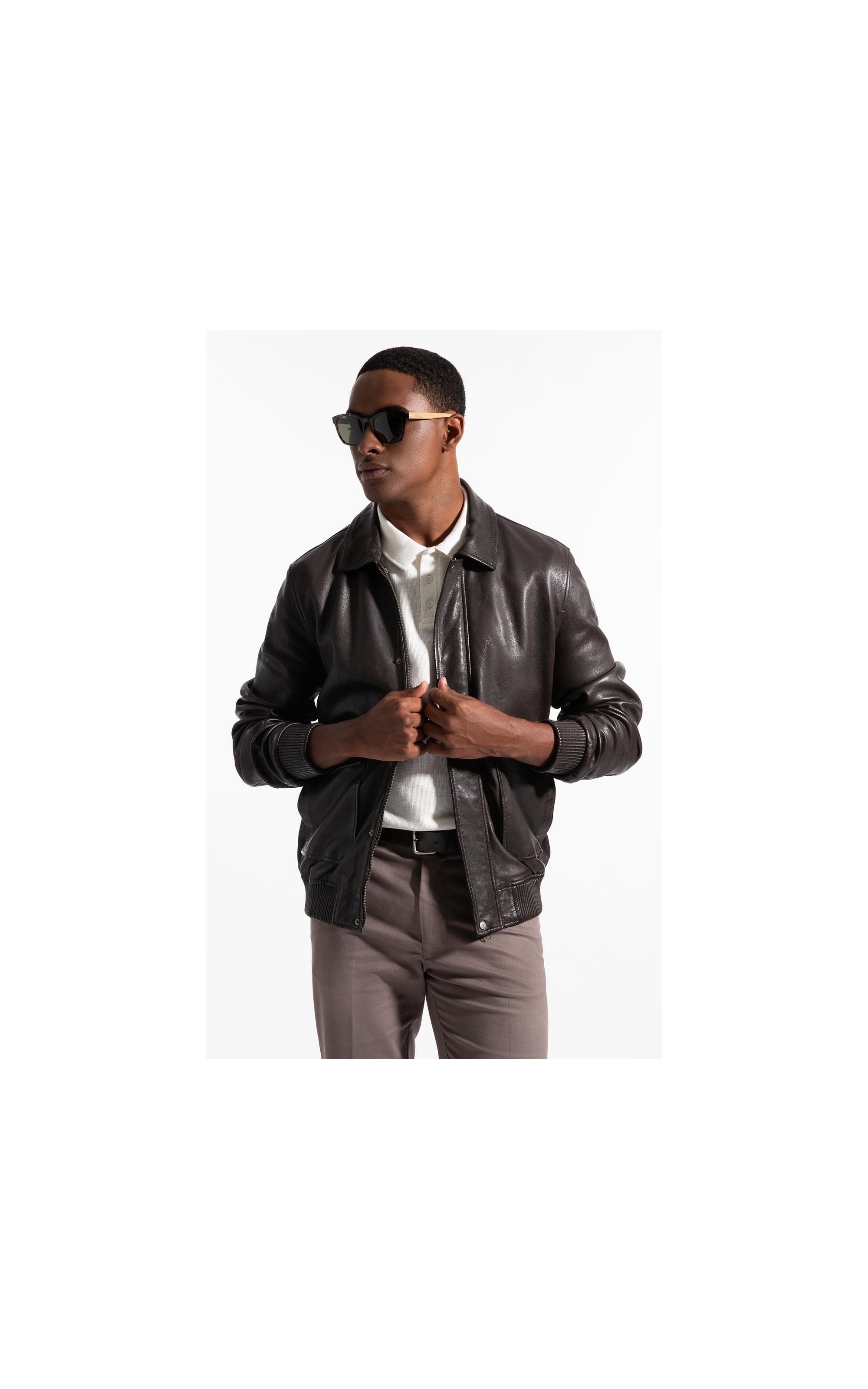 Jaqueta Aviator Leather Dark Brown