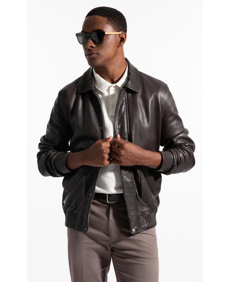 Jaqueta Aviator Leather Dark Brown