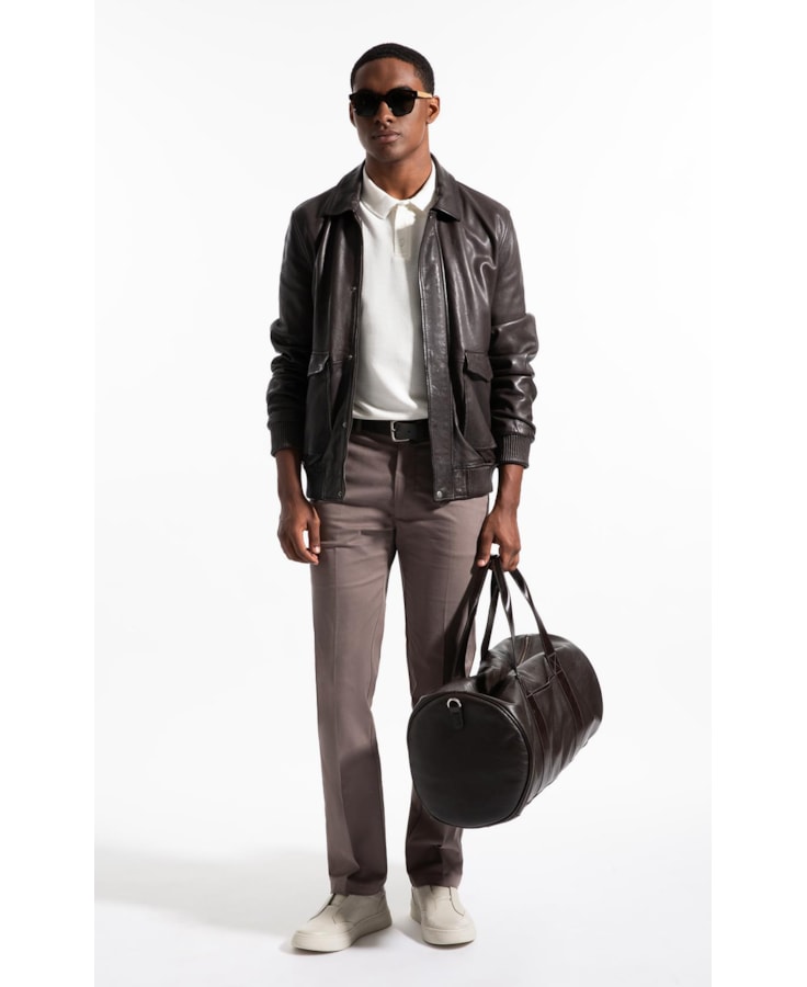 Jaqueta Aviator Leather Dark Brown