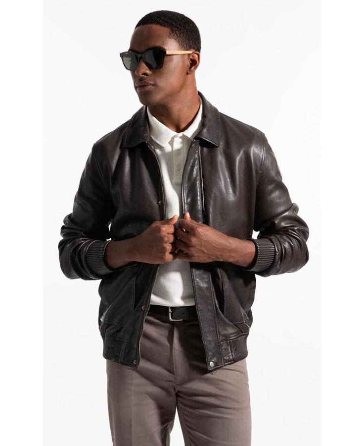 Jaqueta Aviator Leather Dark Brown