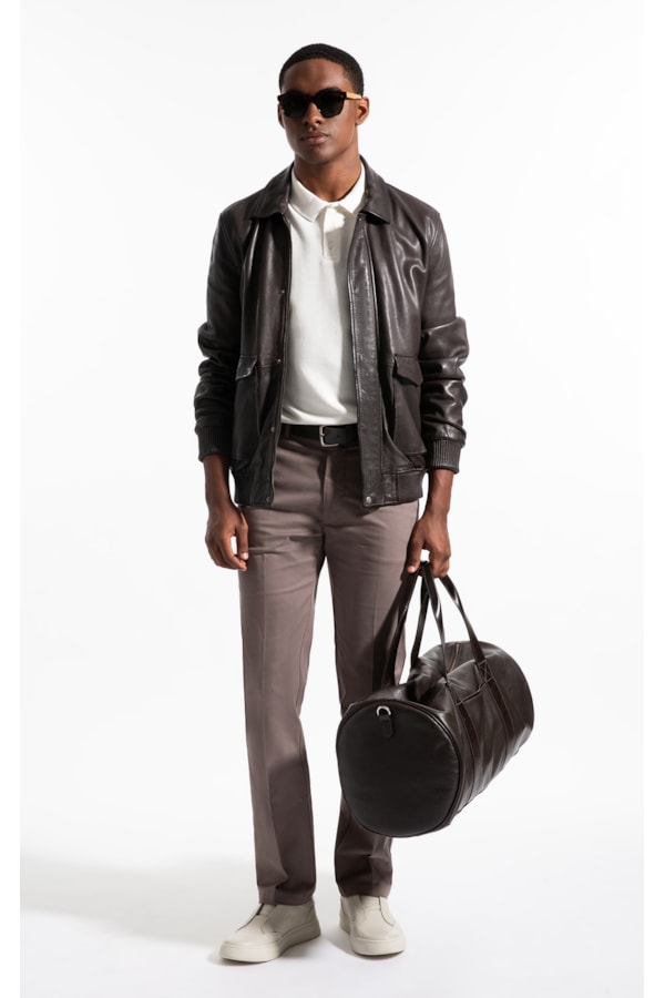 Jaqueta Aviator Leather Dark Brown