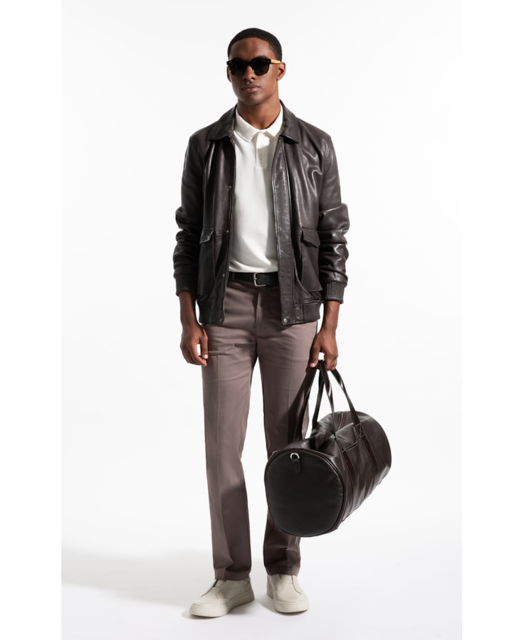 Jaqueta Aviator Leather Dark Brown