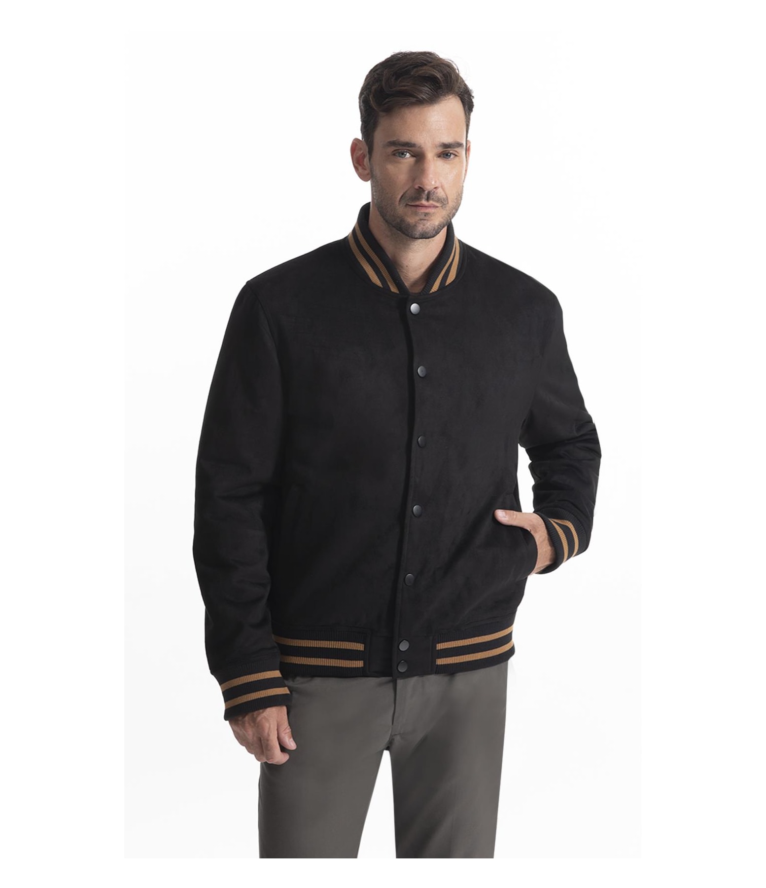Jaqueta Baseball Suede Preto