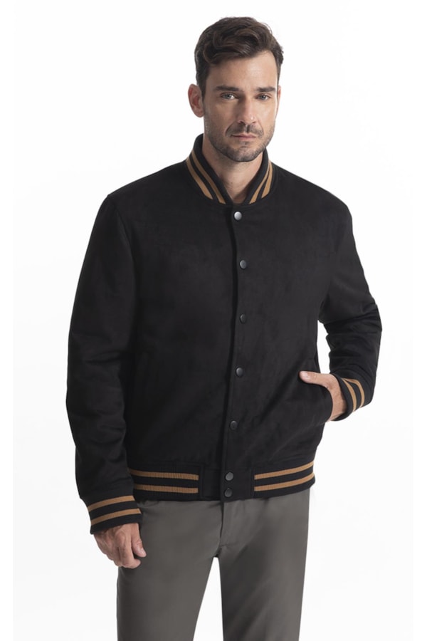 Jaqueta Baseball Suede Preto
