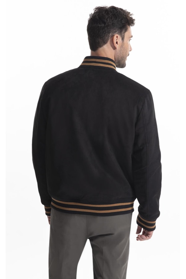 Jaqueta Baseball Suede Preto
