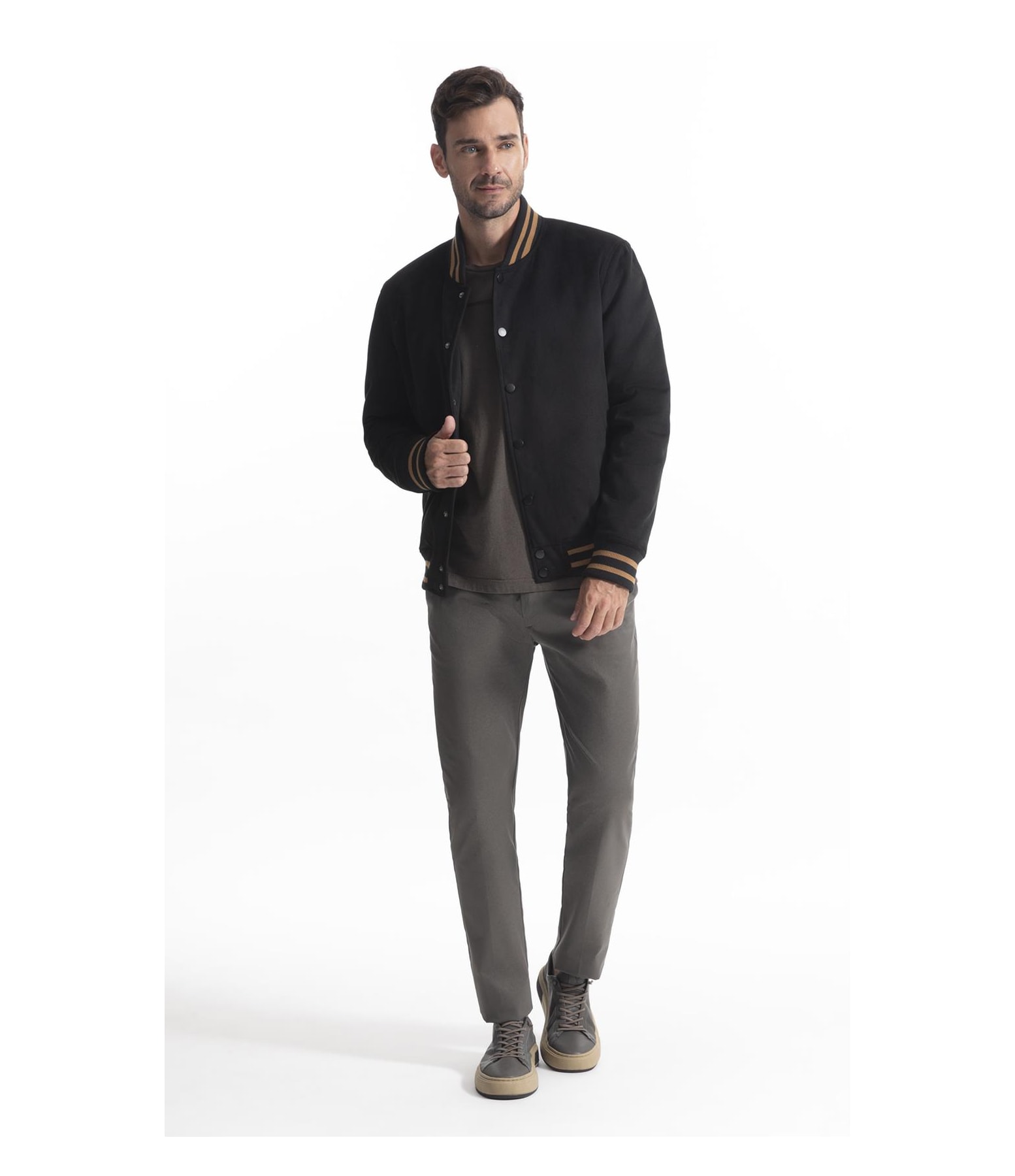Jaqueta Baseball Suede Preto
