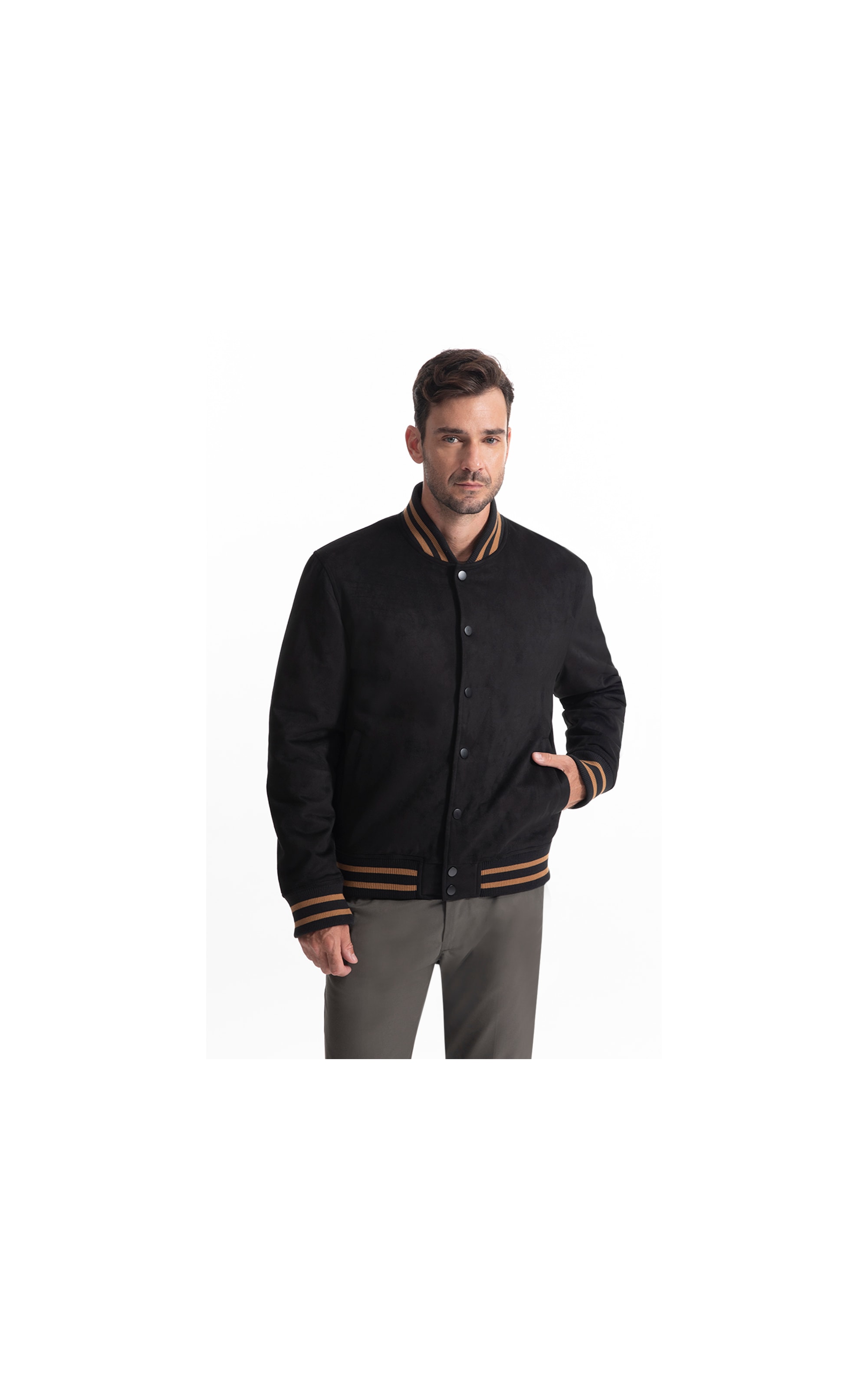 Jaqueta Baseball Suede Preto