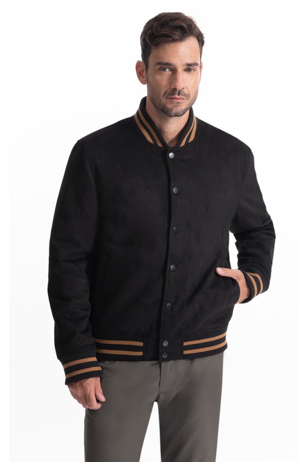 Jaqueta Baseball Suede Preto