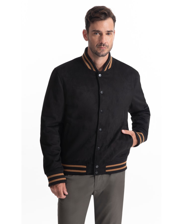 Jaqueta Baseball Suede Preto