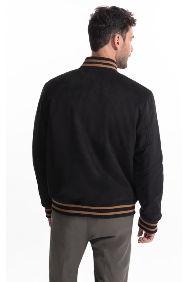 Jaqueta Baseball Suede Preto