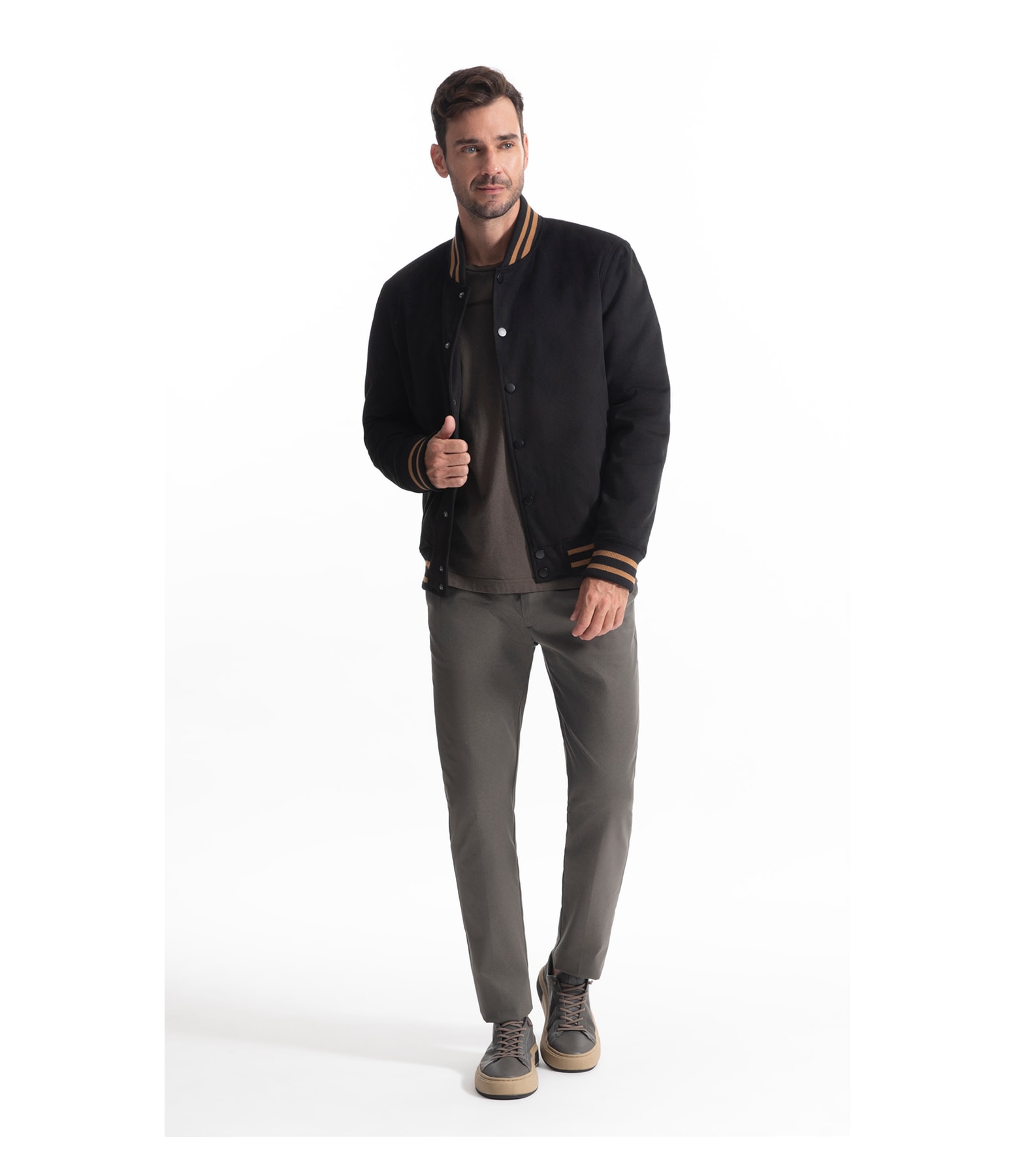 Jaqueta Baseball Suede Preto