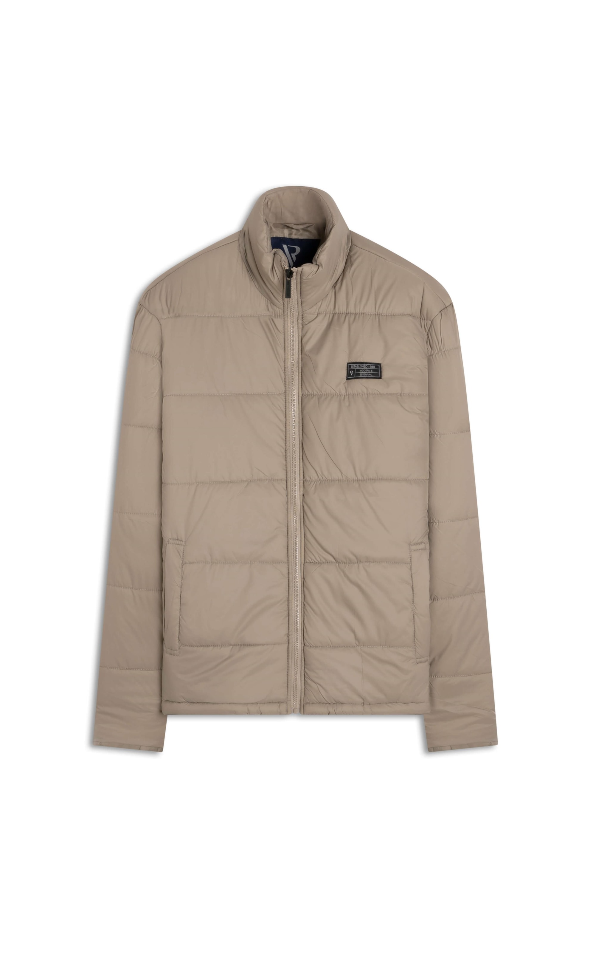 Jaqueta Puffer Bolsos Laterais Caqui