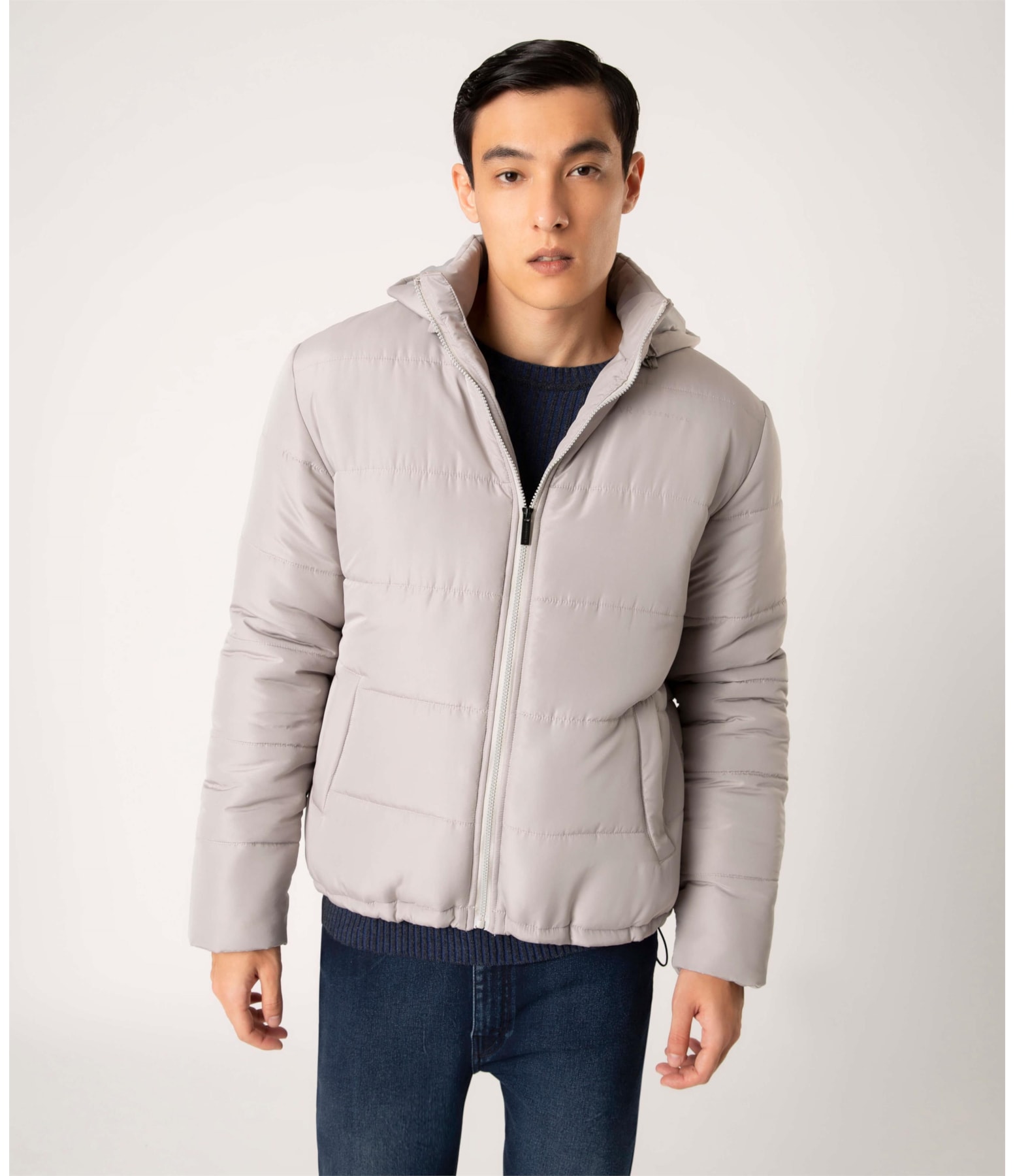 Jaqueta Ribbon Hood Cinza Claro