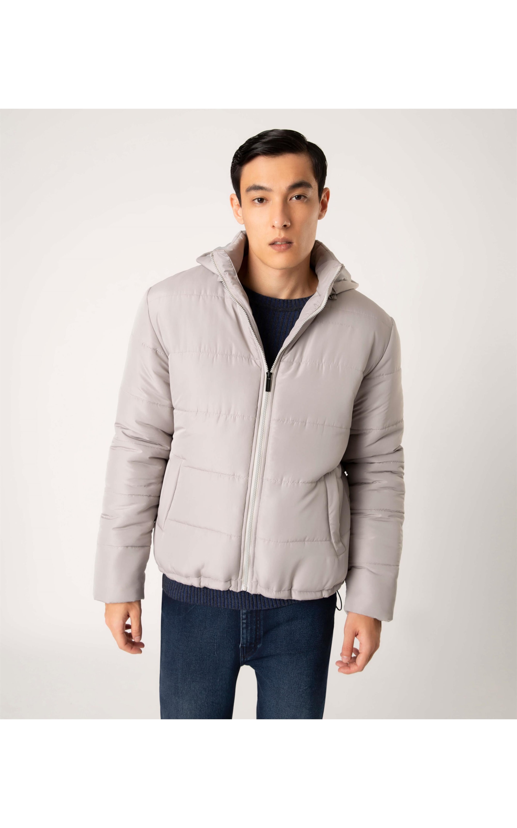 Jaqueta Ribbon Hood Cinza Claro