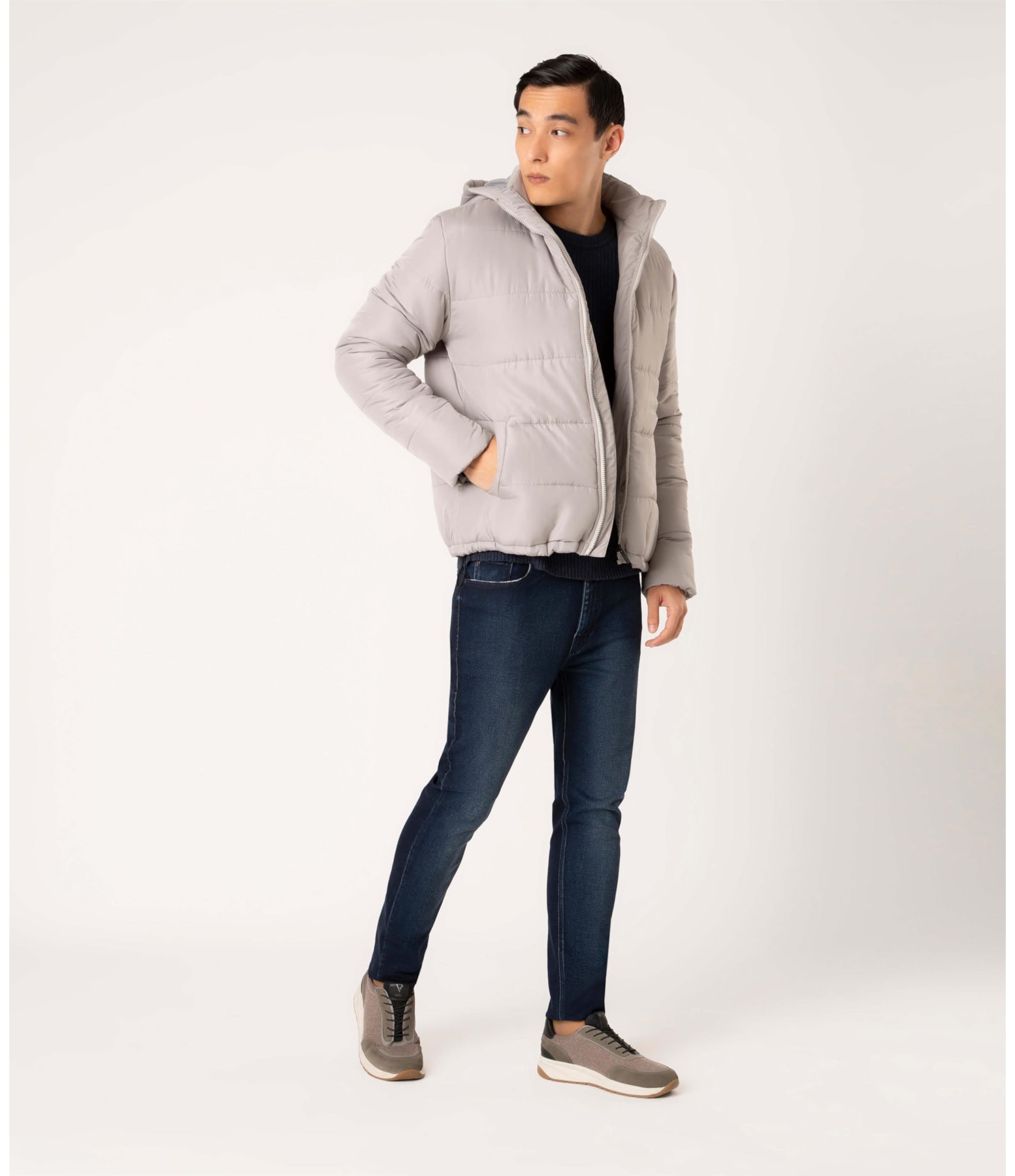 Jaqueta Ribbon Hood Cinza Claro