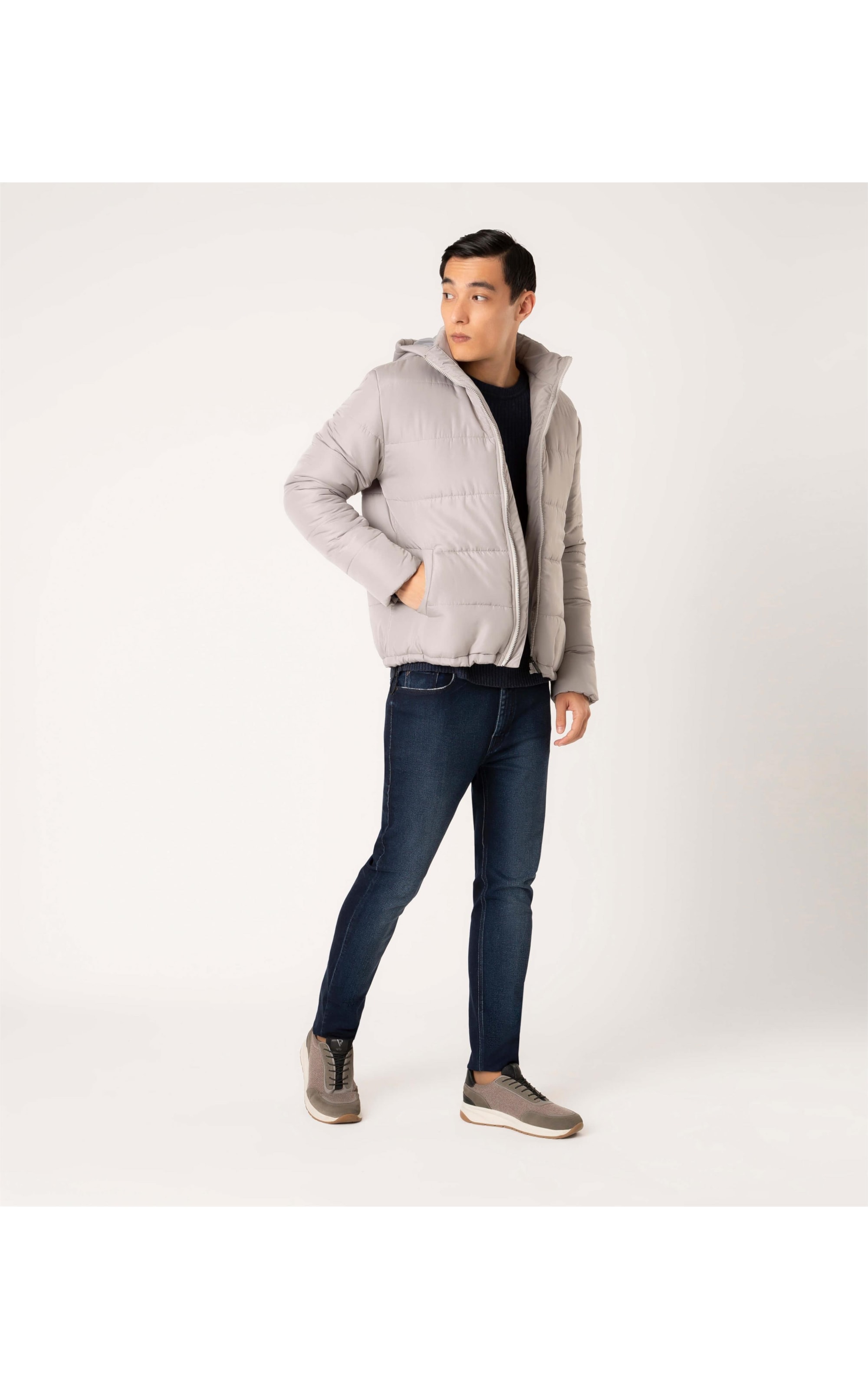 Jaqueta Ribbon Hood Cinza Claro