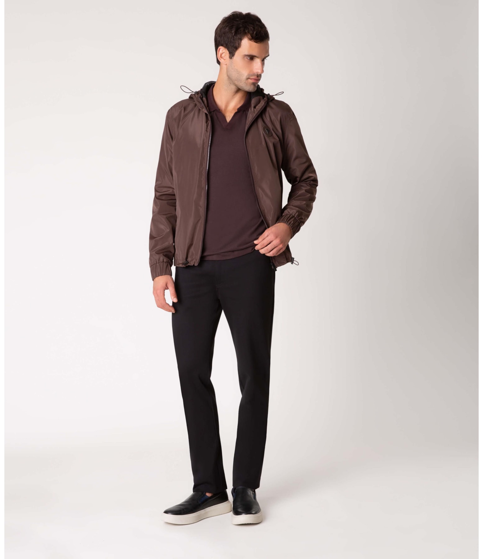 Jaqueta Tecno Bomber Com Capuz Cafe