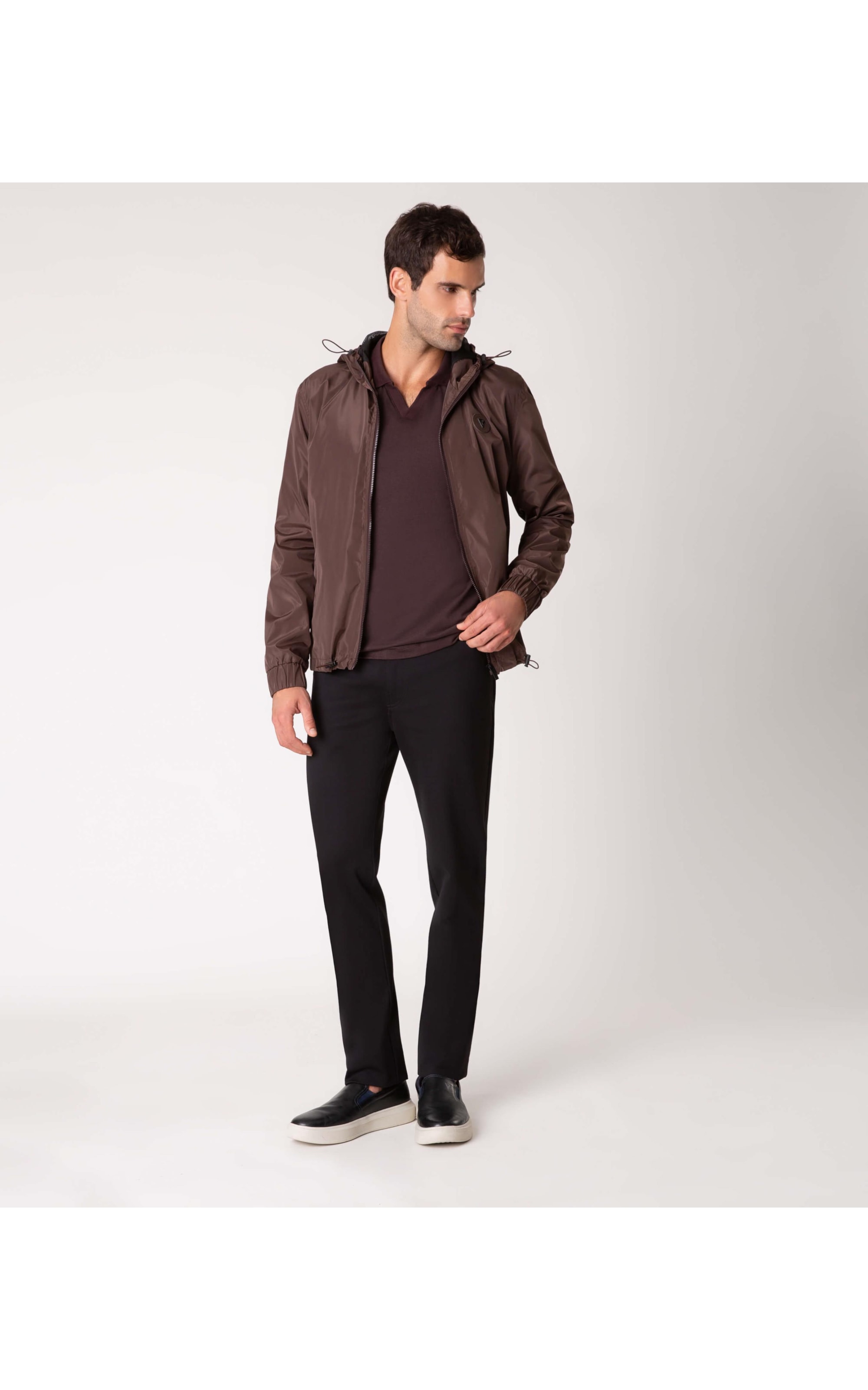 Jaqueta Tecno Bomber Com Capuz Cafe