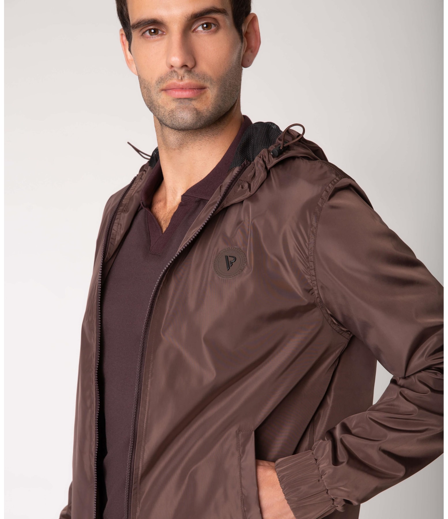Jaqueta Tecno Bomber Com Capuz Cafe