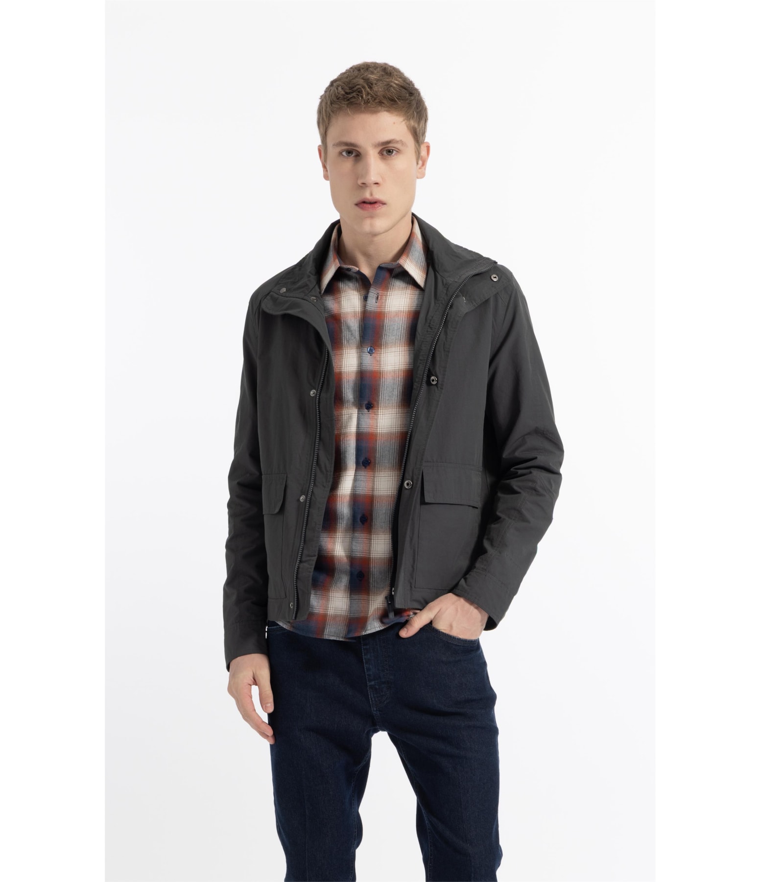 Jaqueta Windbreaker W/ Pockets Cotton Ny Grafite