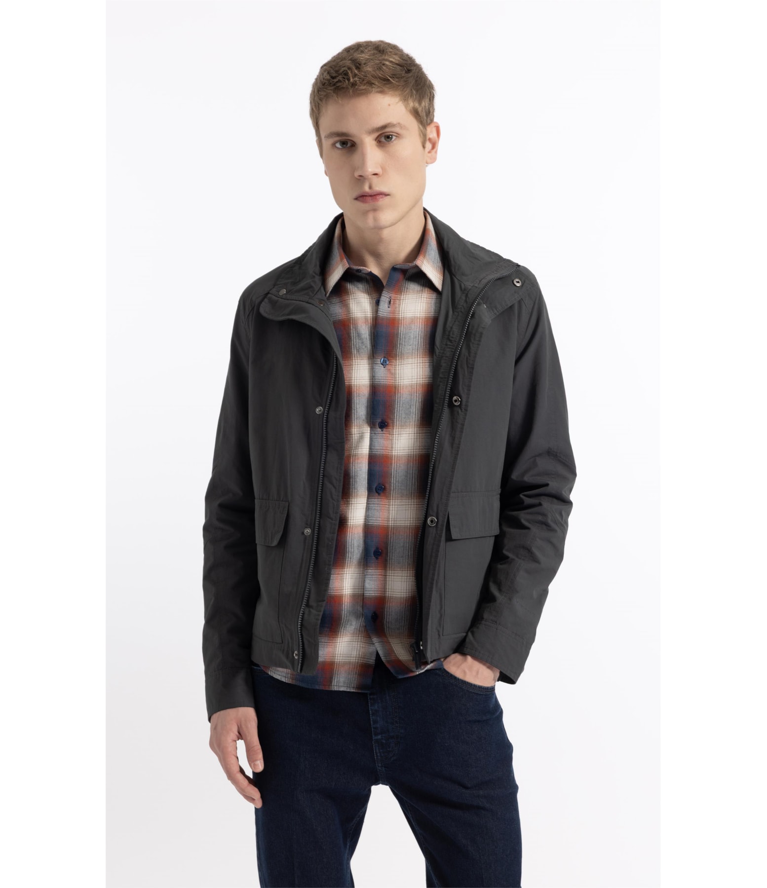Jaqueta Windbreaker W/ Pockets Cotton Ny Grafite