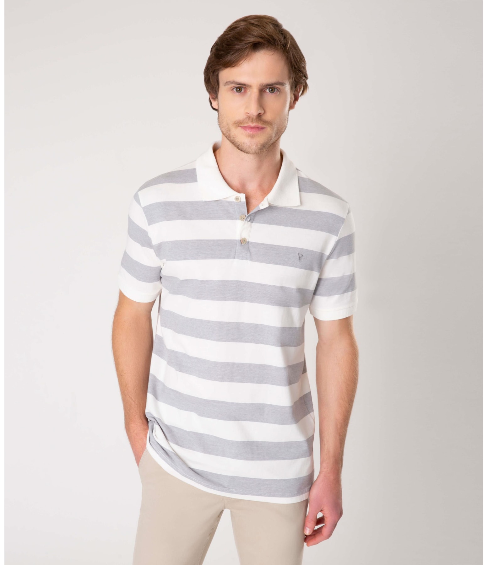 Polo Audi Stripe Cinza Claro