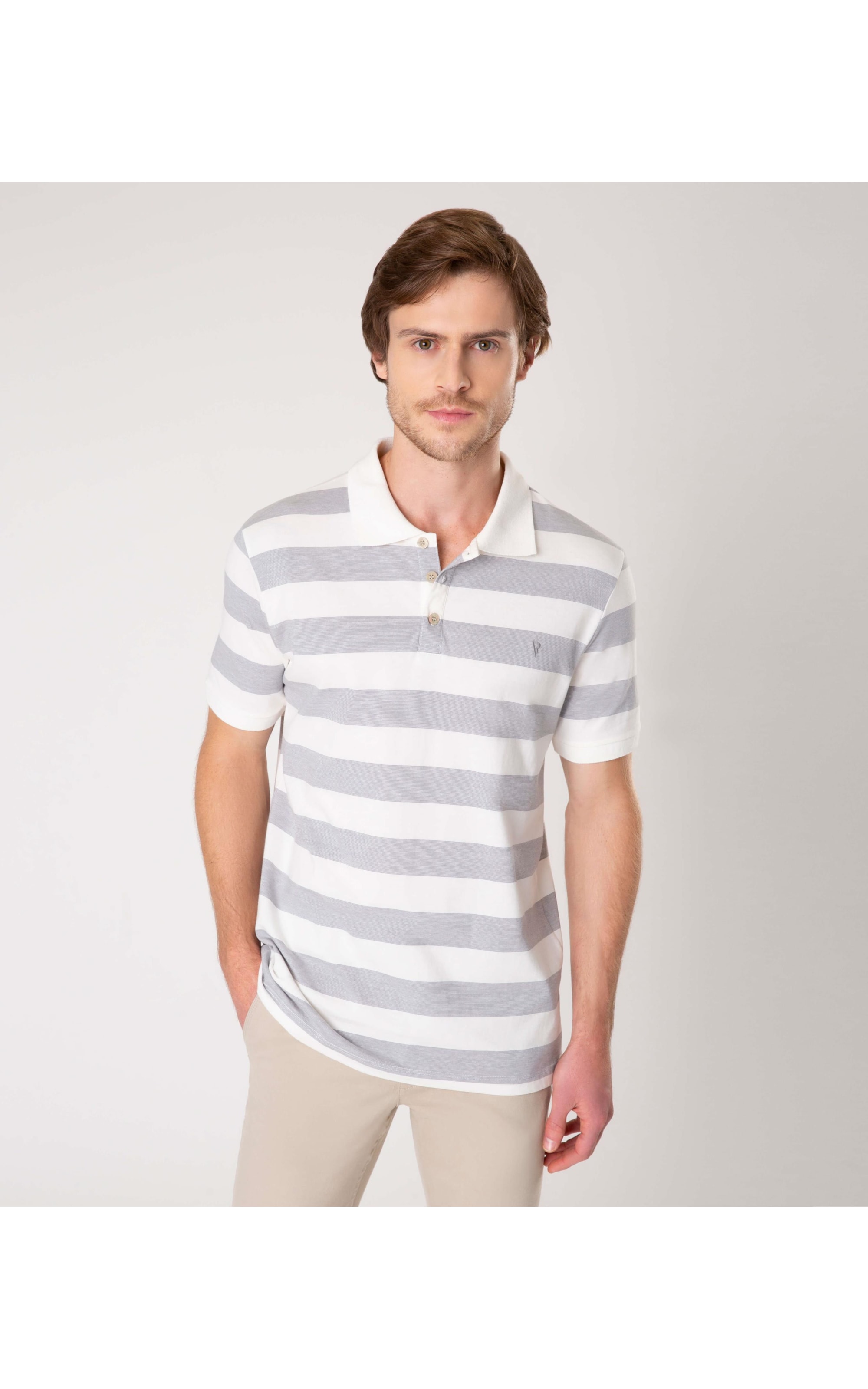 Polo Audi Stripe Cinza Claro