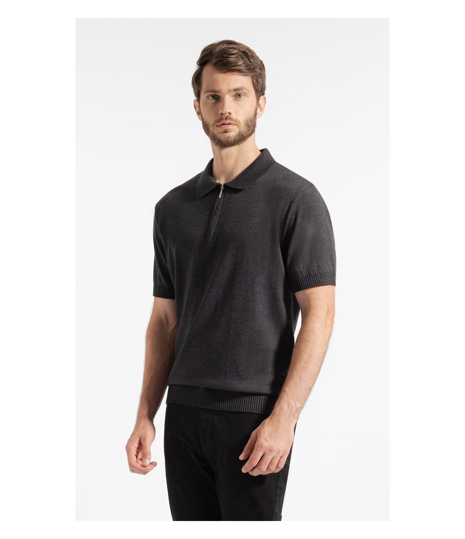 Polo Com Ziper Chumbo Mescla