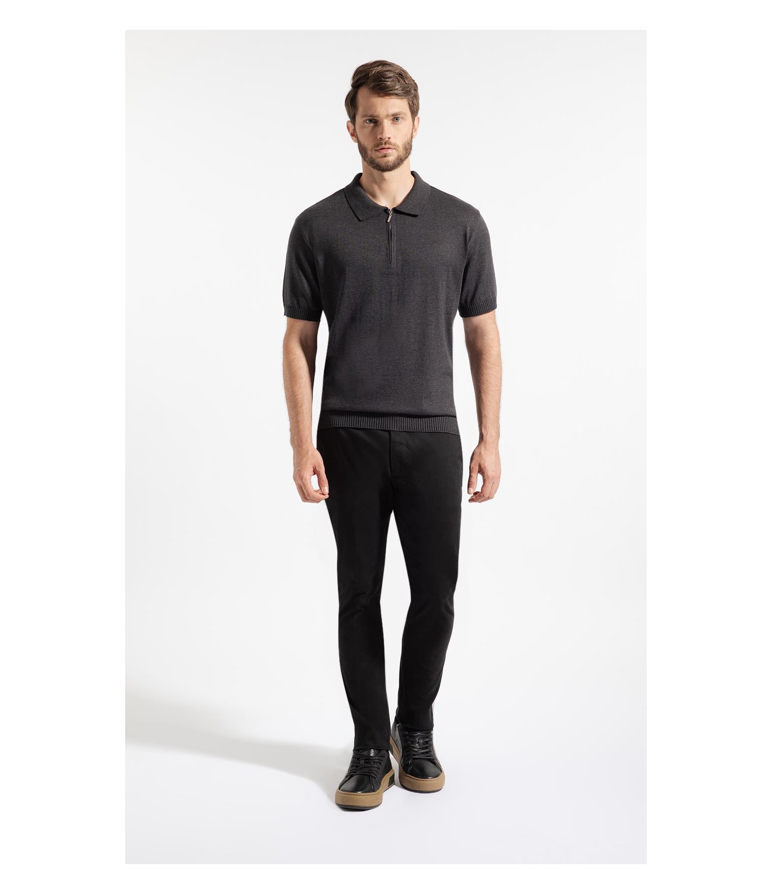 Polo Com Ziper Chumbo Mescla