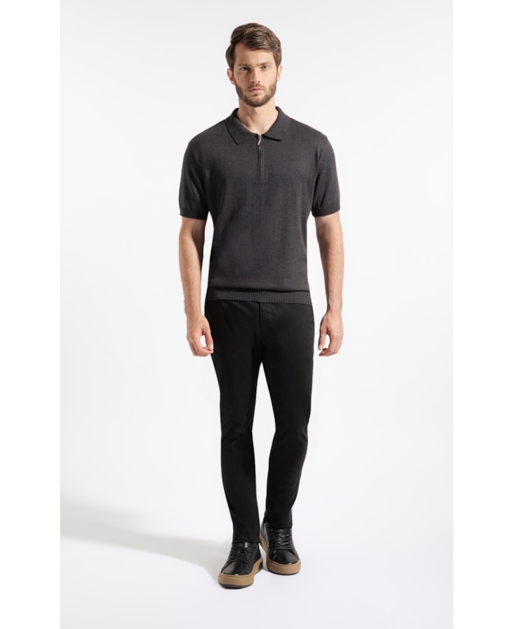 Polo Com Ziper Chumbo Mescla