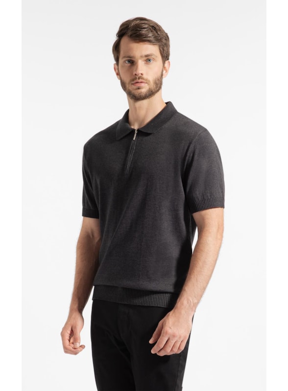 Polo Com Ziper Chumbo Mescla