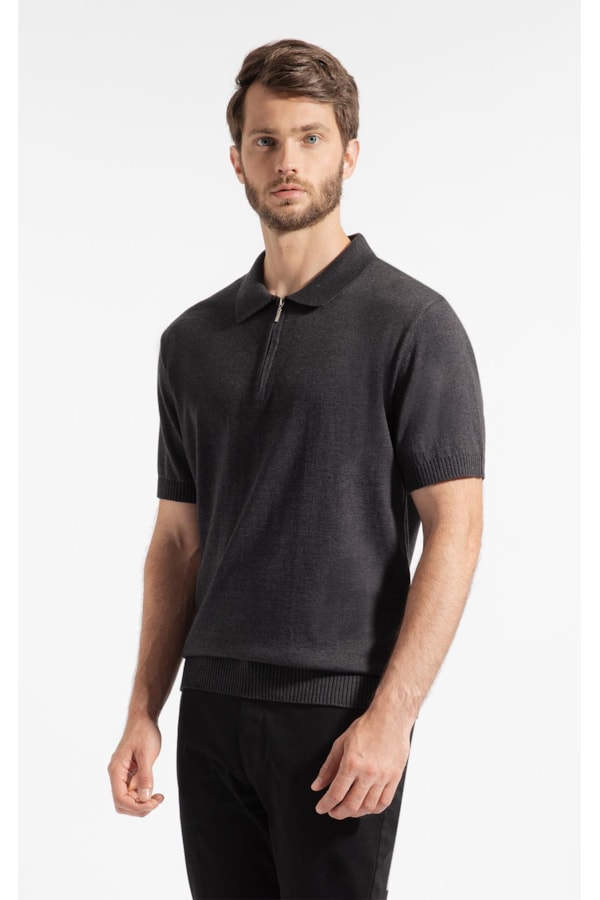 Polo Com Ziper Chumbo Mescla