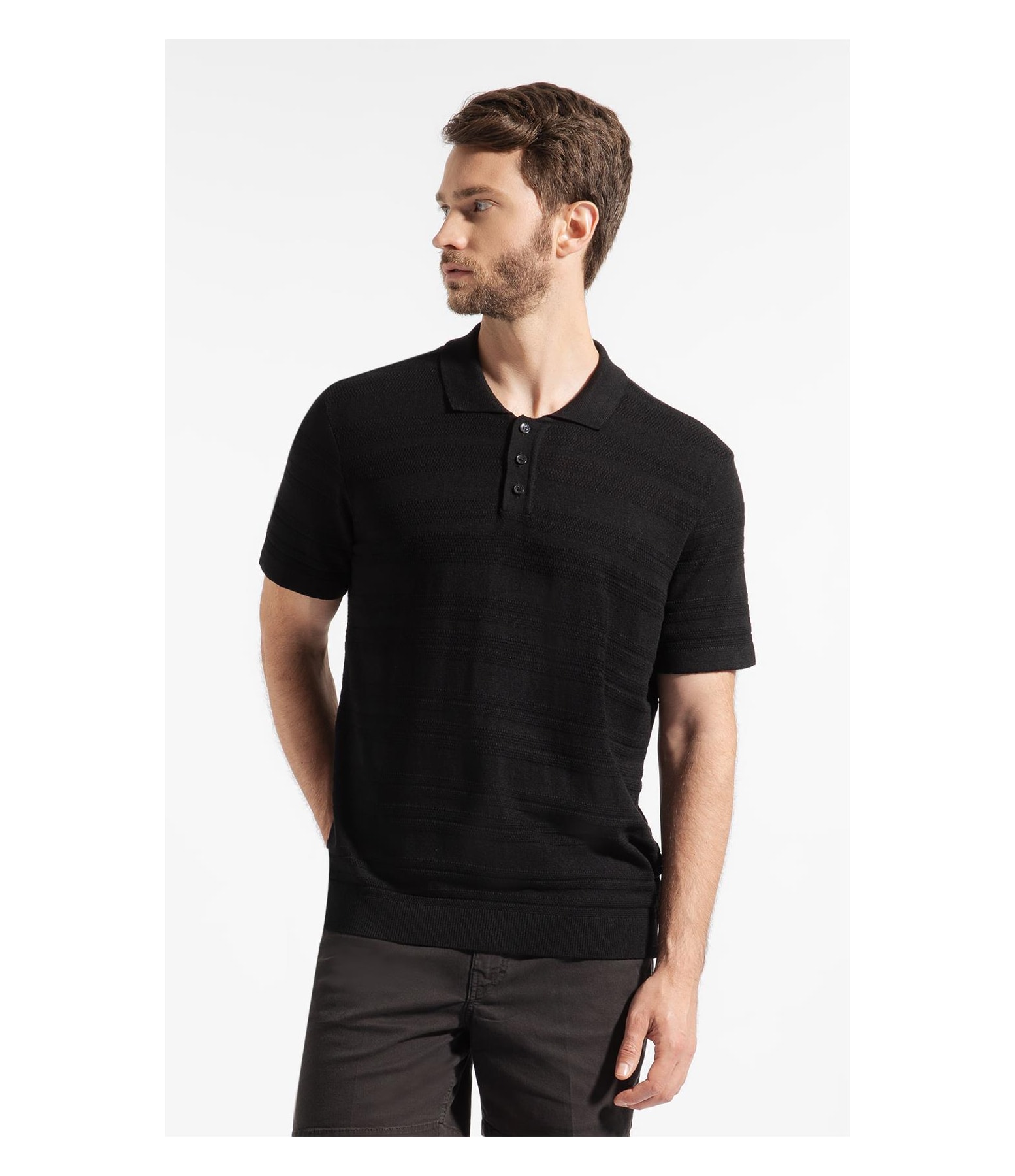 Polo Freddo Listrado Preto