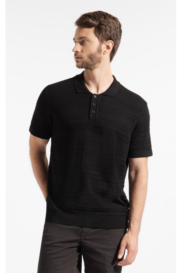 Polo Freddo Listrado Preto