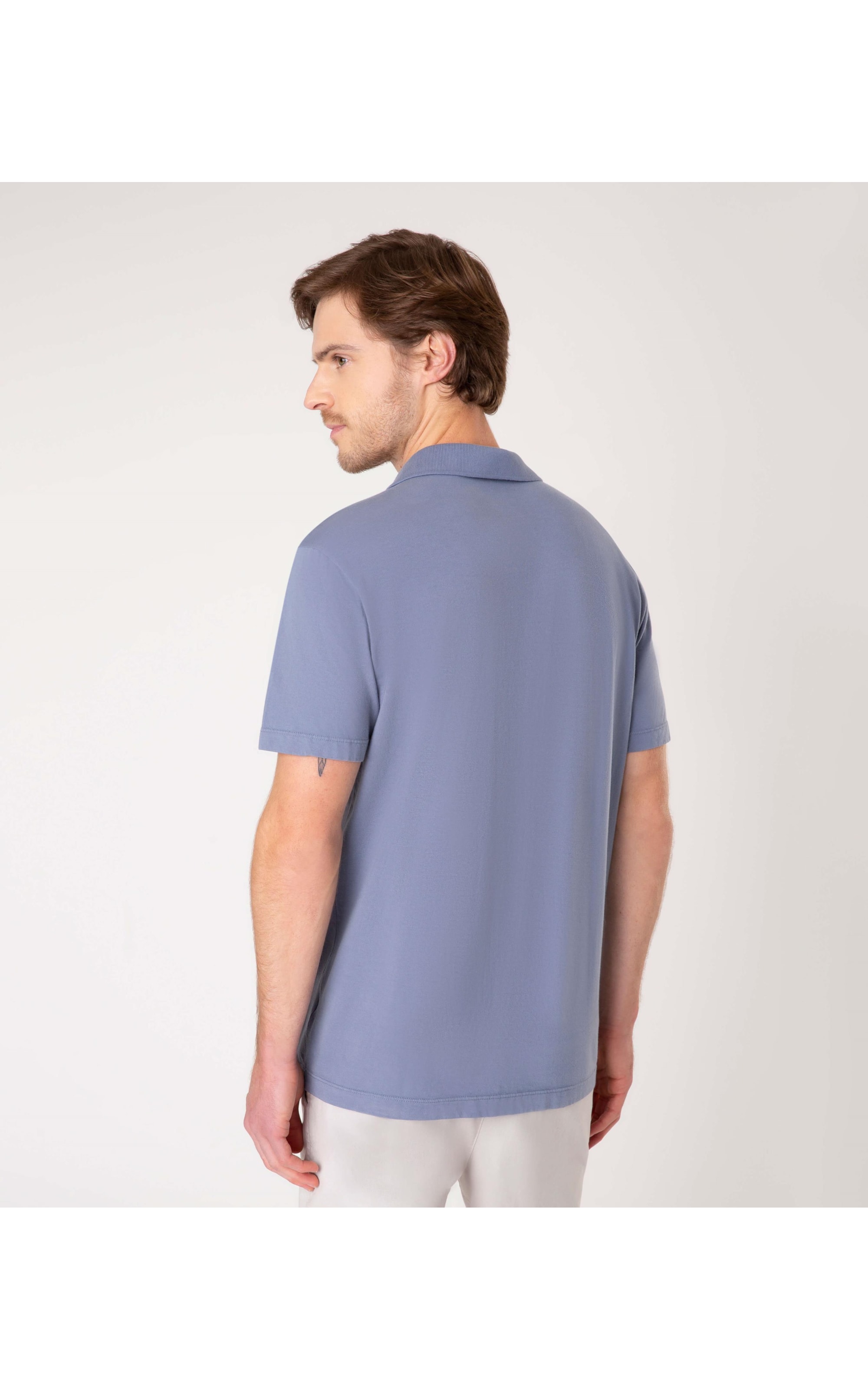 Polo Malha Estampa Spot Light Azul Jeans