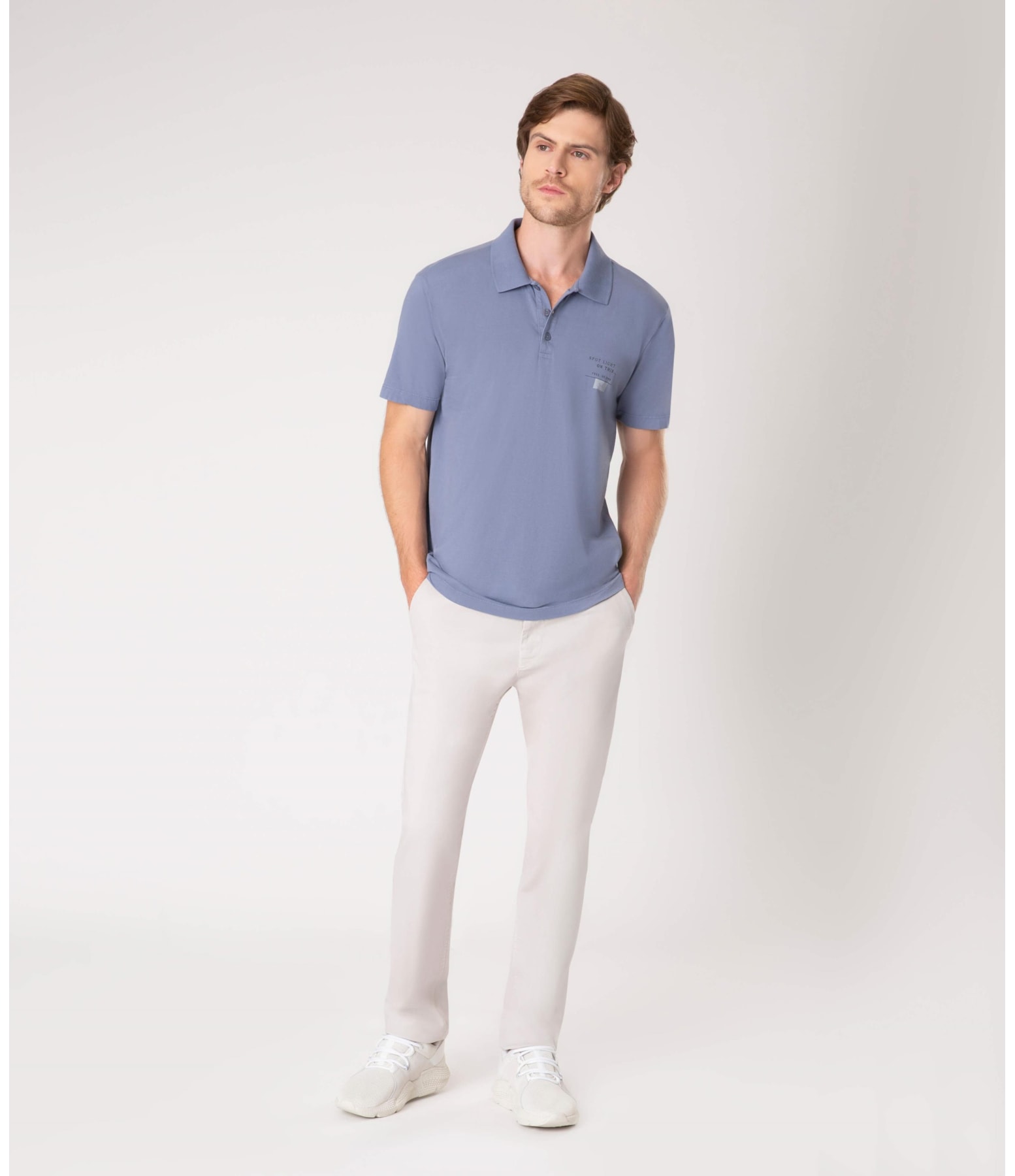 Polo Malha Estampa Spot Light Azul Jeans