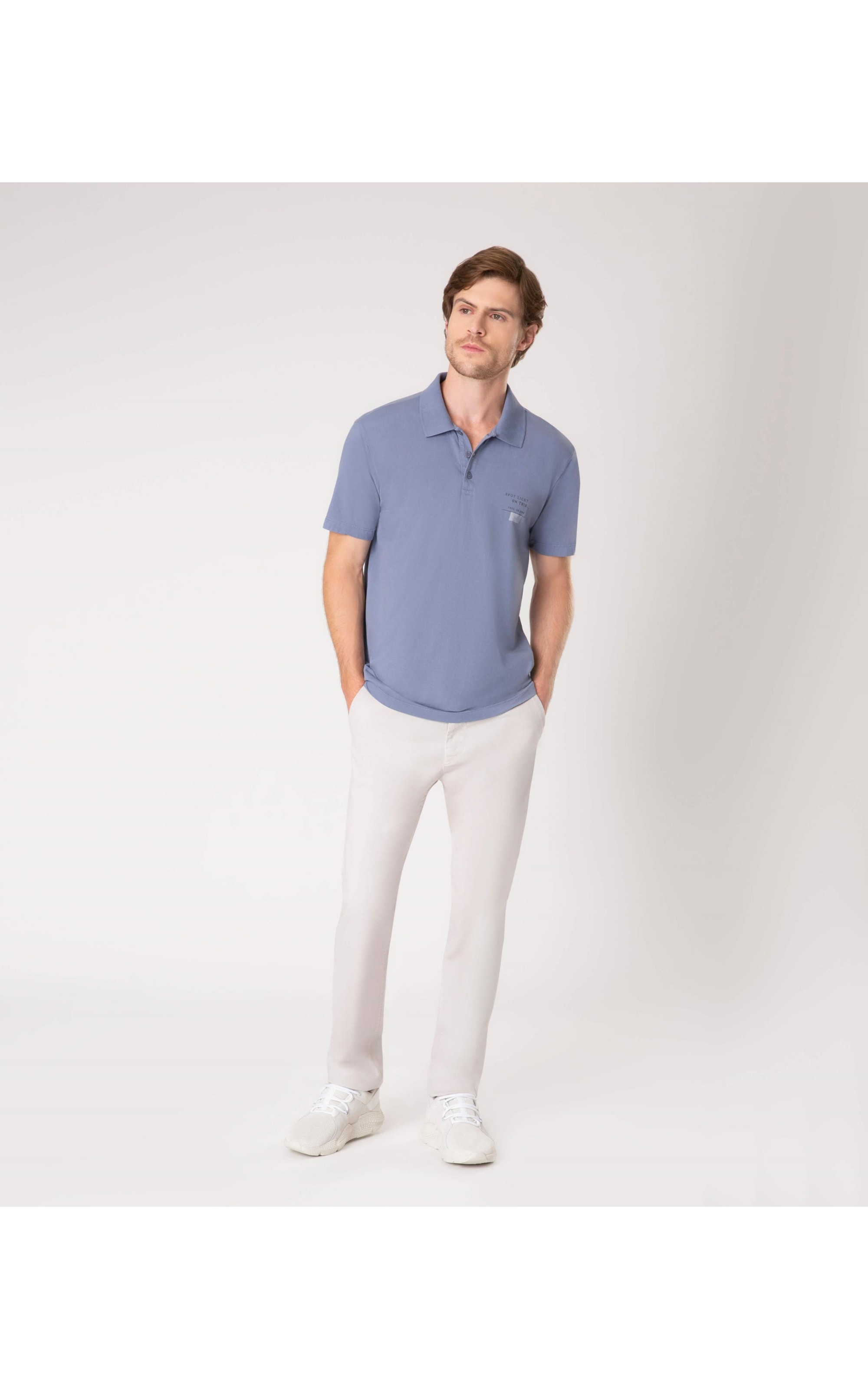 Polo Malha Estampa Spot Light Azul Jeans