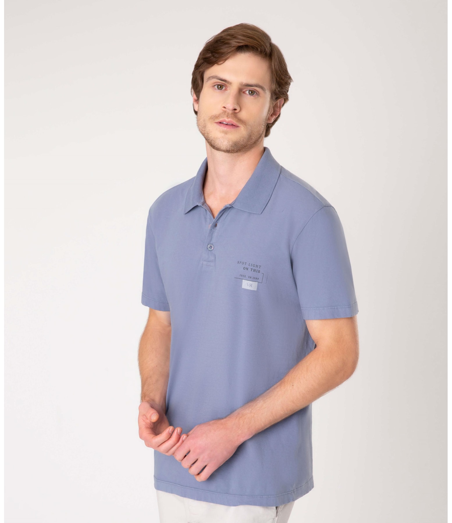 Polo Malha Estampa Spot Light Azul Jeans