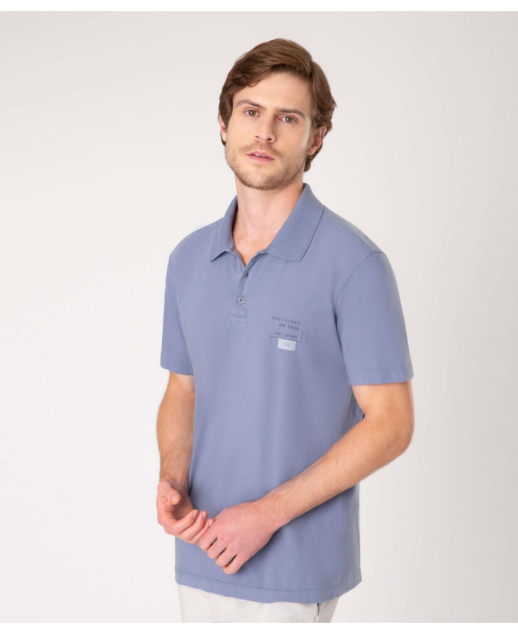 Polo Malha Estampa Spot Light Azul Jeans