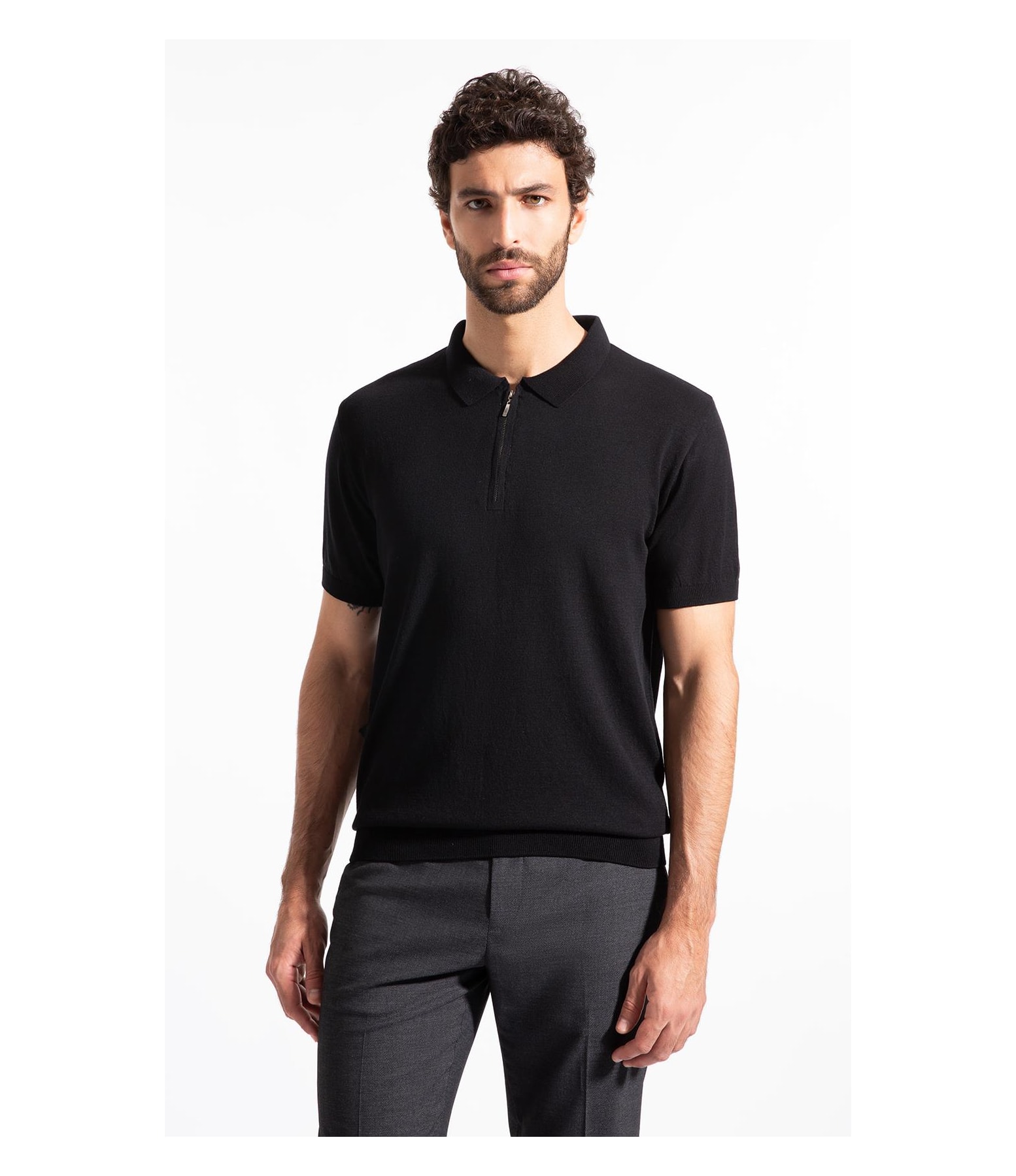 Polo Mc Tricot Modal Com Zíper Preto                                   