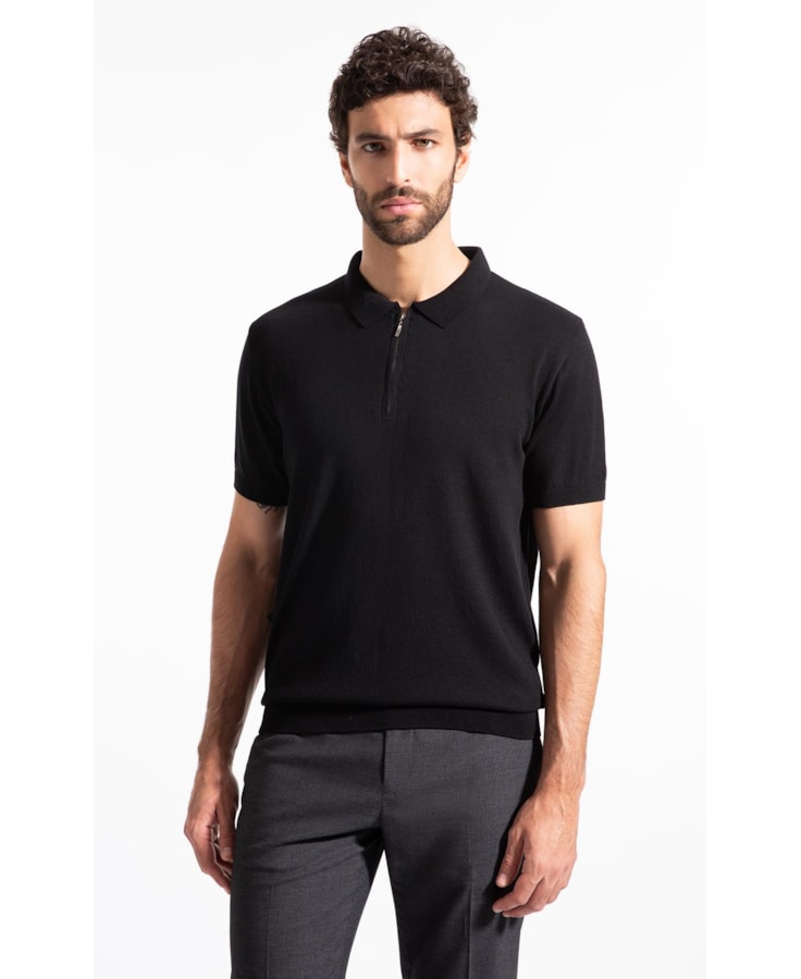 Polo Mc Tricot Modal Com Zíper Preto                                   