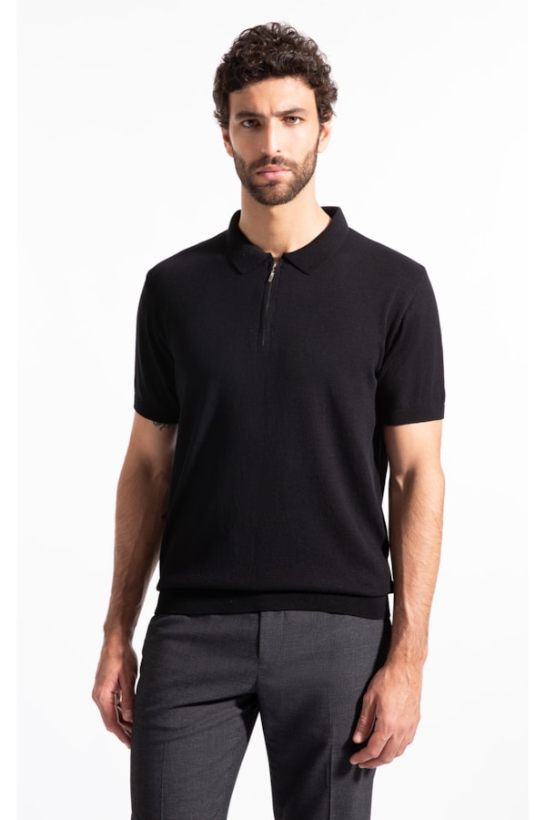 Polo Mc Tricot Modal Com Zíper Preto                                   