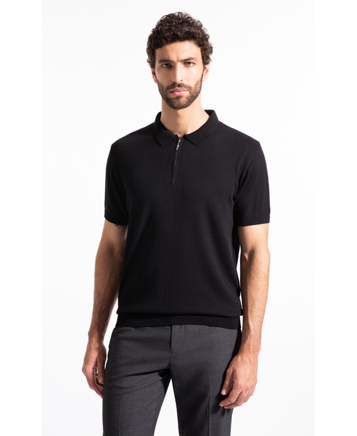 Polo Mc Tricot Modal Com Zíper Preto                                   